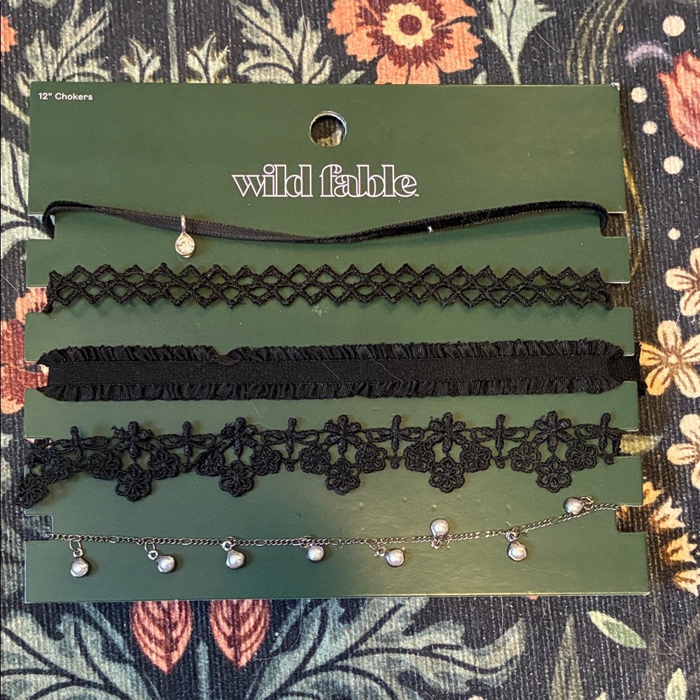 Wild Fable Black Lace and Silver Pearl Choker Set